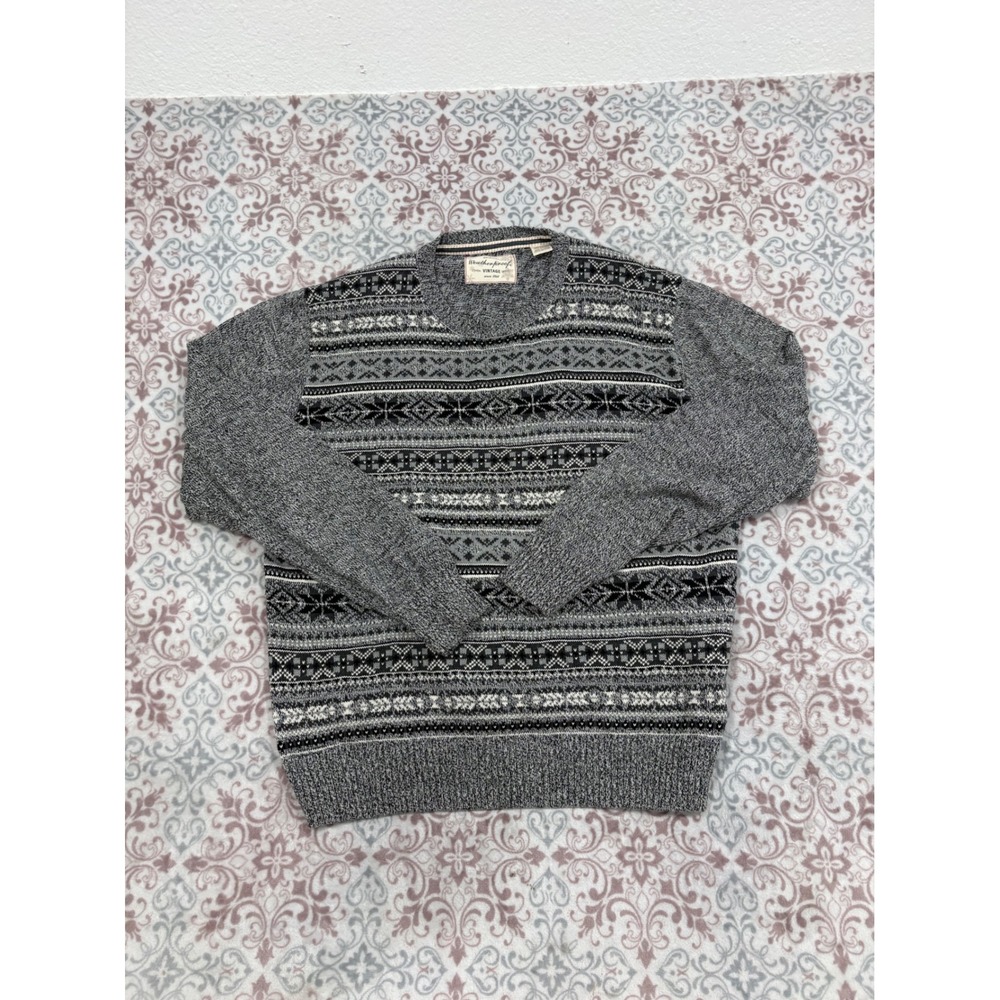 Weatherproof Vintage Mens Large Gray Fair Isle Cotton Crew Neck Sweater
